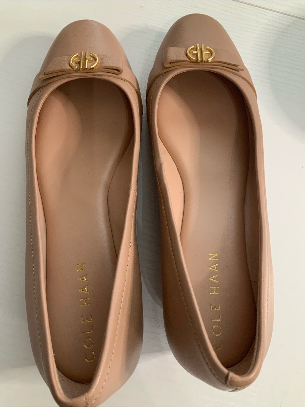 Cole Haan Nude/Tan Leather Logo Ballet Flats